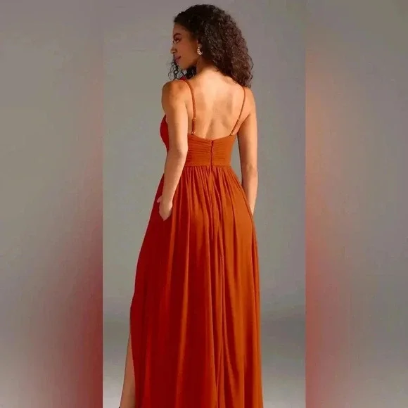 Azazie Paprika Aline Pleated Chiffon Dress in Size A16 - Picture 3 of 11